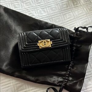 CHANEL Black Quilted Wallet with Gold Accent with off the market chain.